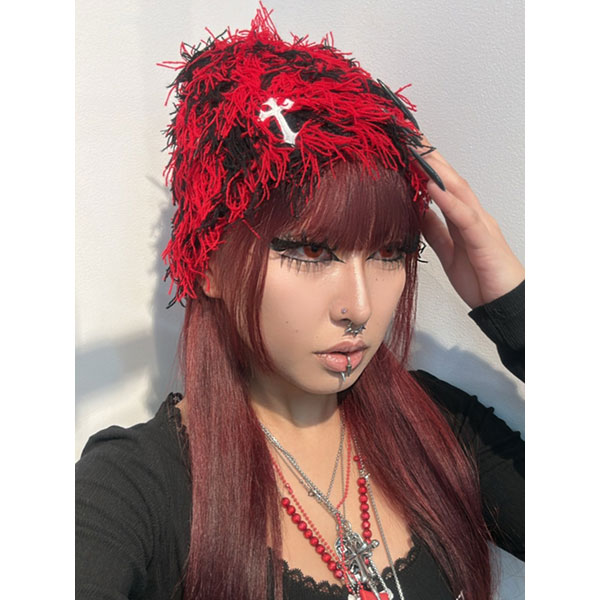 CROSS FRINGE BEANIE