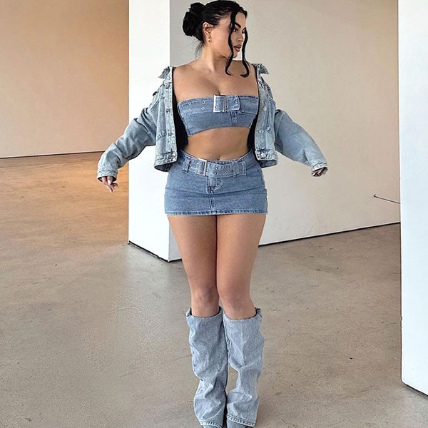 WIDE BELT DENIM TWO PIECE