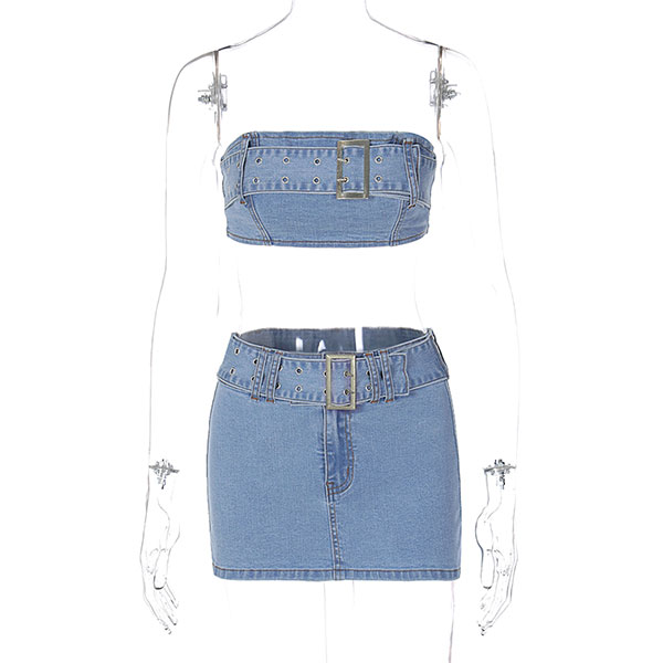 WIDE BELT DENIM TWO PIECE