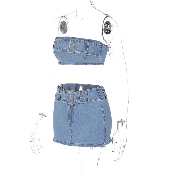 WIDE BELT DENIM TWO PIECE