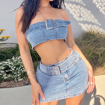 WIDE BELT DENIM TWO PIECE