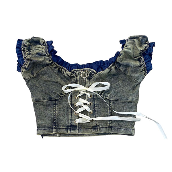 DENIM LACE UP BLOUSE