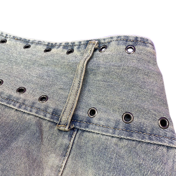 WIDE BELT CROSS DENIM SKIRT