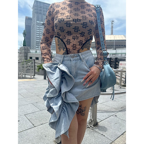 DENIM RIBBON SKIRT