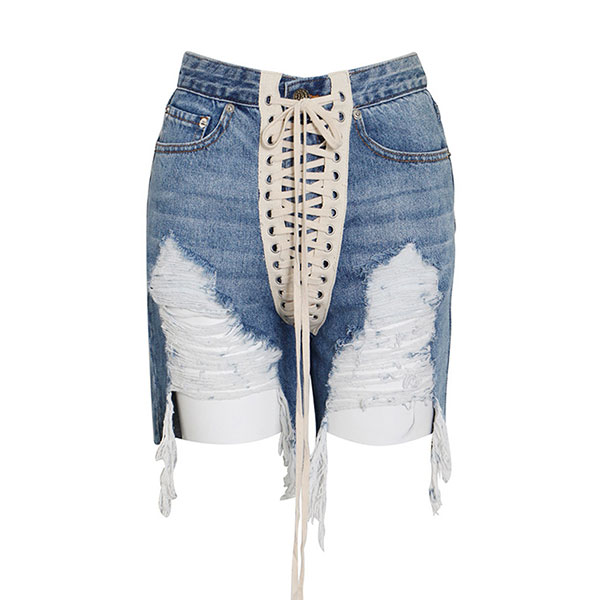 LACE UP DAMAGE SHORTS