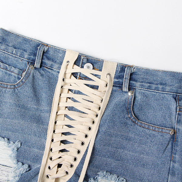 LACE UP DAMAGE SHORTS