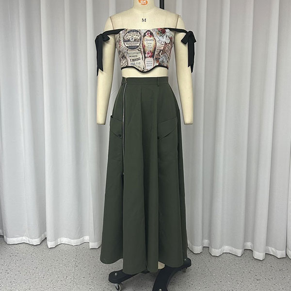 HIGH SLIT ZIP SKIRT+TOPS