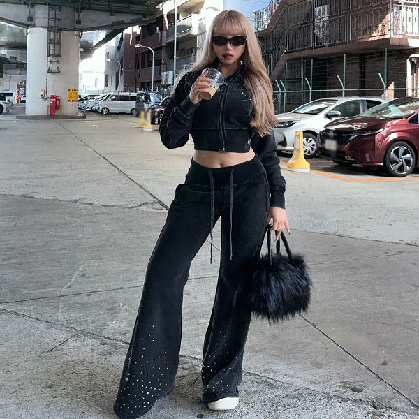 STUDS PIGMENT ZIP HOODIE