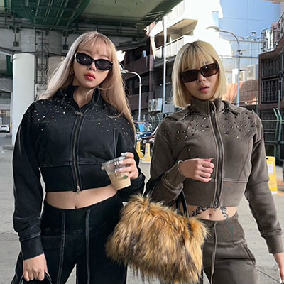 STUDS PIGMENT ZIP HOODIE