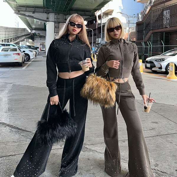 STUDS PIGMENT FLARE PANTS