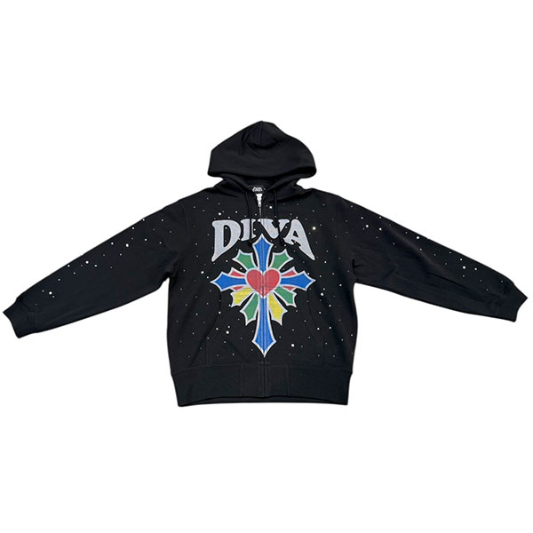 DIVA CROSS STONE ZIP HOODIE