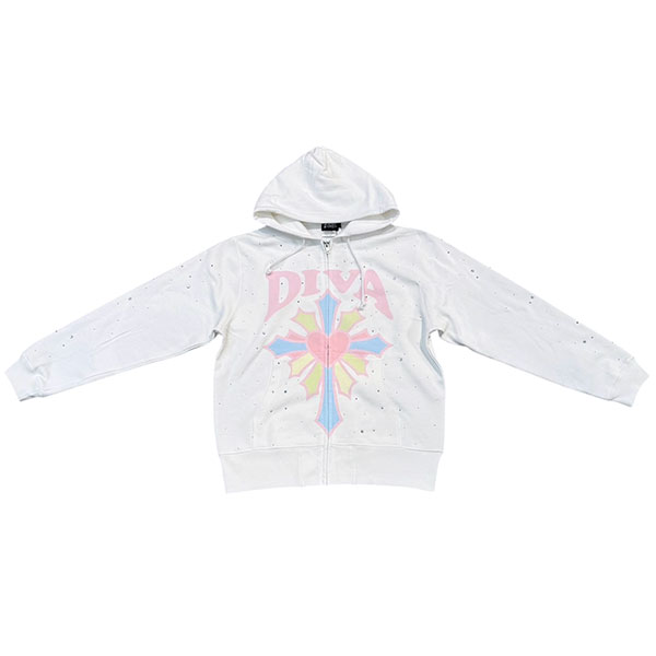 DIVA CROSS STONE ZIP HOODIE