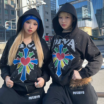 DIVA CROSS STONE ZIP HOODIE