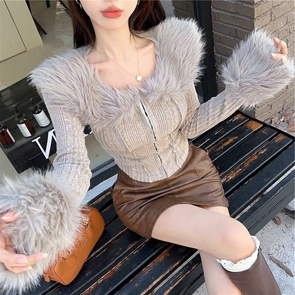TRIM FUR ZIP KNIT