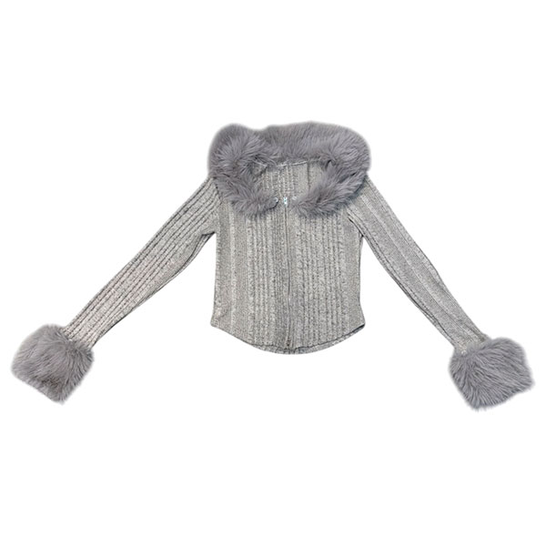 TRIM FUR ZIP KNIT