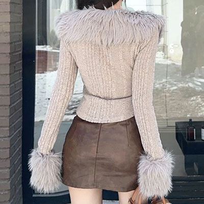 TRIM FUR ZIP KNIT