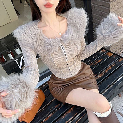 TRIM FUR ZIP KNIT