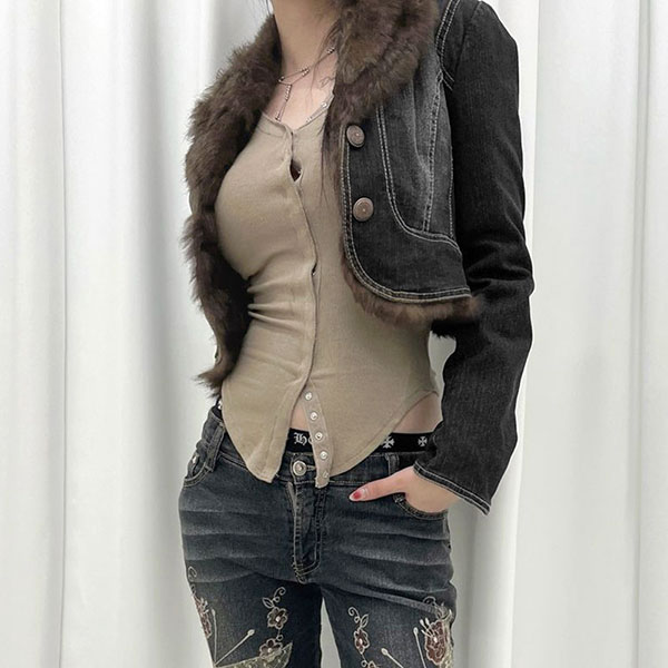 TRIM FUR DENIM JACKET