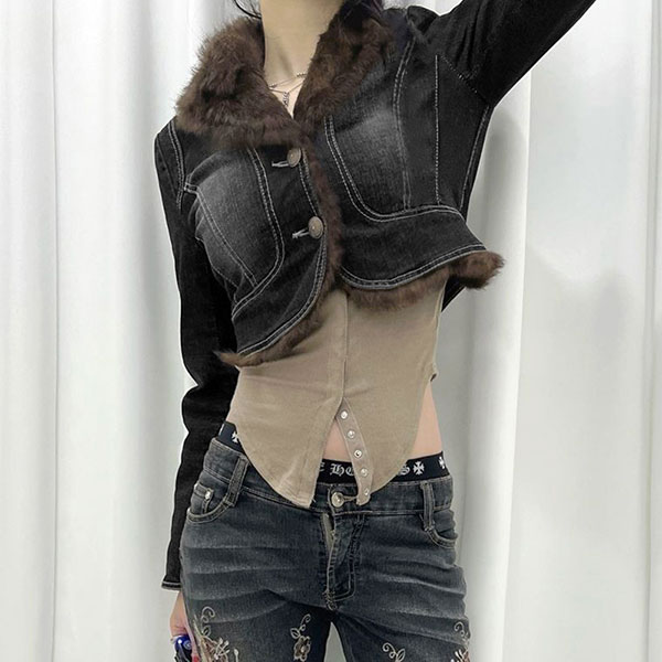 TRIM FUR DENIM JACKET