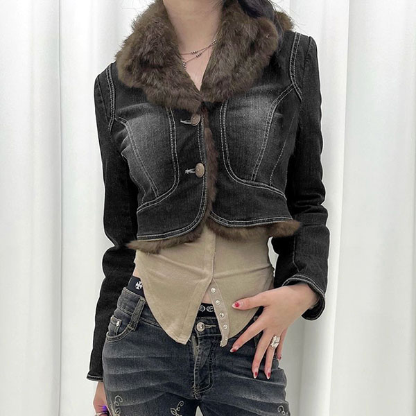 TRIM FUR DENIM JACKET