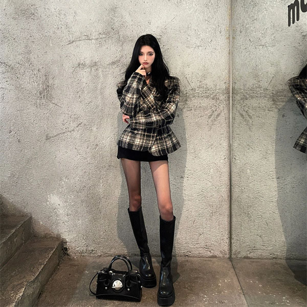 TWEED CHECK LAPEL JACKET