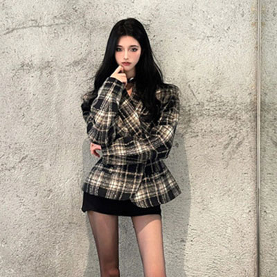 TWEED CHECK LAPEL JACKET
