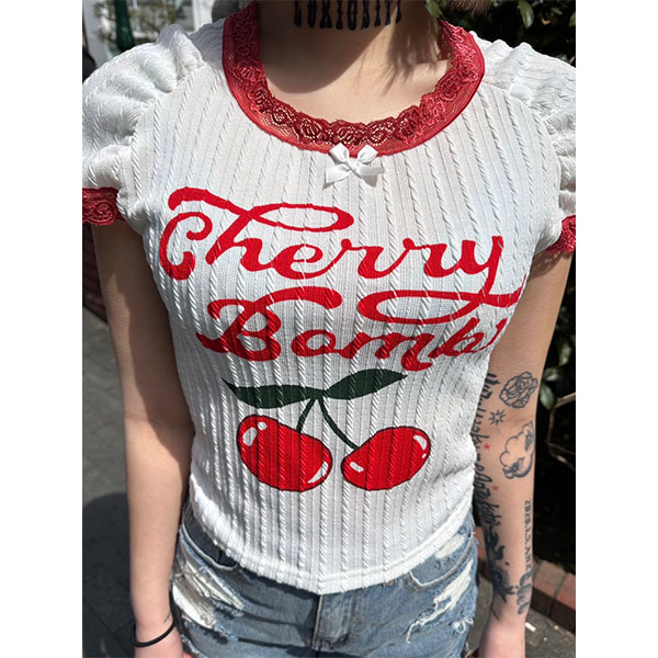 CHERRY TRIM LACE T-SHIRT