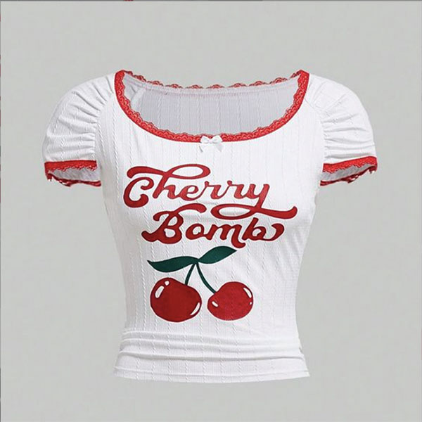 CHERRY TRIM LACE T-SHIRT