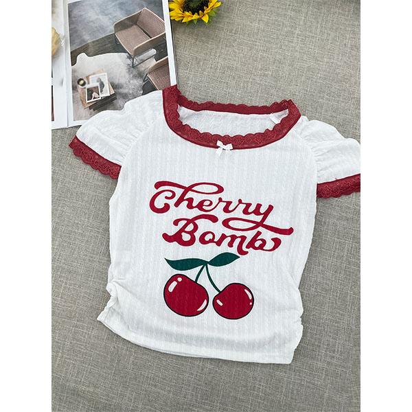 CHERRY TRIM LACE T-SHIRT