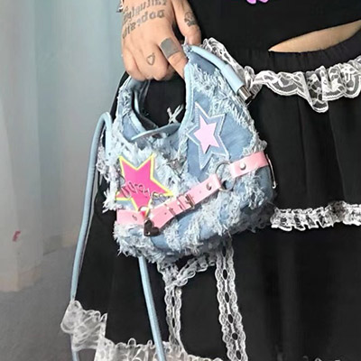 STAR FRINGE DENIM BAG