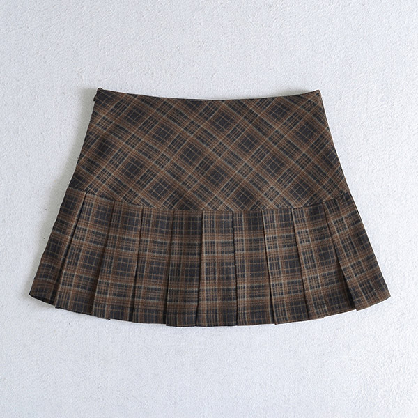 PLEATS CHECK SKIRT