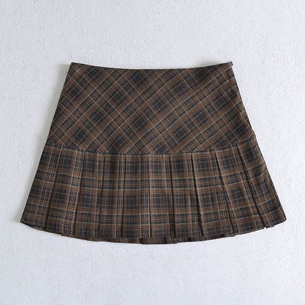 PLEATS CHECK SKIRT