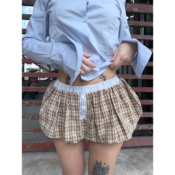CHECK BALLOON SKIRT