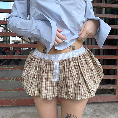 CHECK BALLOON SKIRT