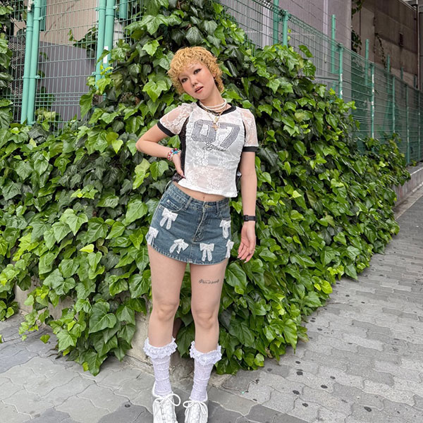 RIBBON DENIM SKORTS