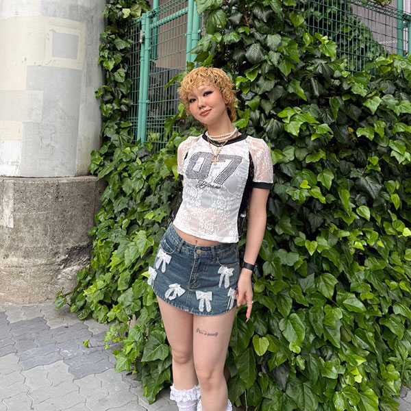 RIBBON DENIM SKORTS