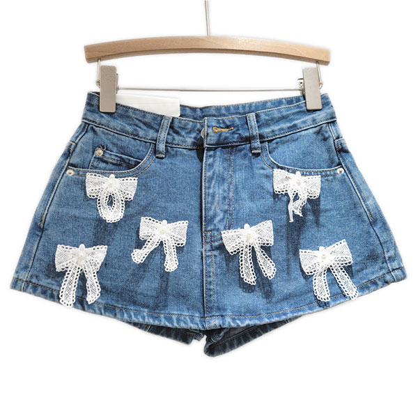 RIBBON DENIM SKORTS