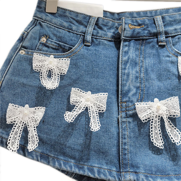 RIBBON DENIM SKORTS
