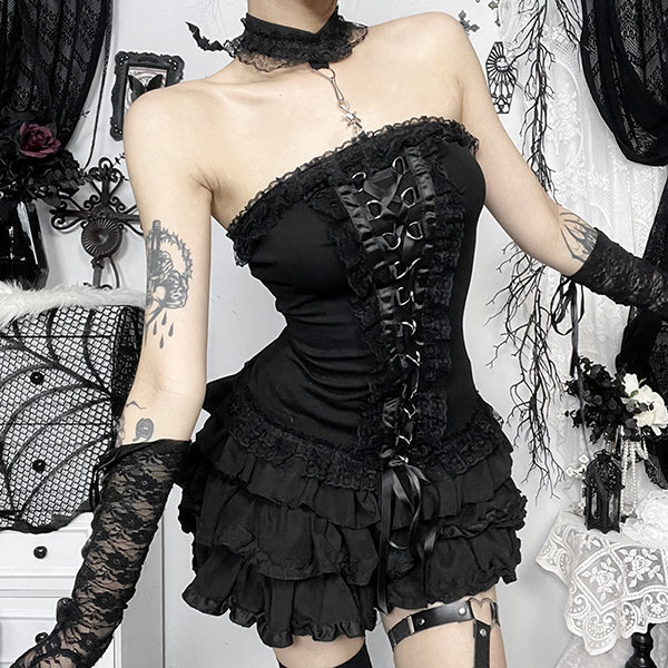 GOTHIC LACE UP TUBE TOP