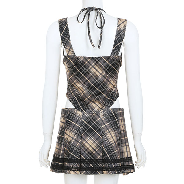 LACE CHECK PLEATS SKIRT