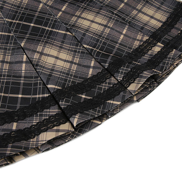 LACE CHECK PLEATS SKIRT