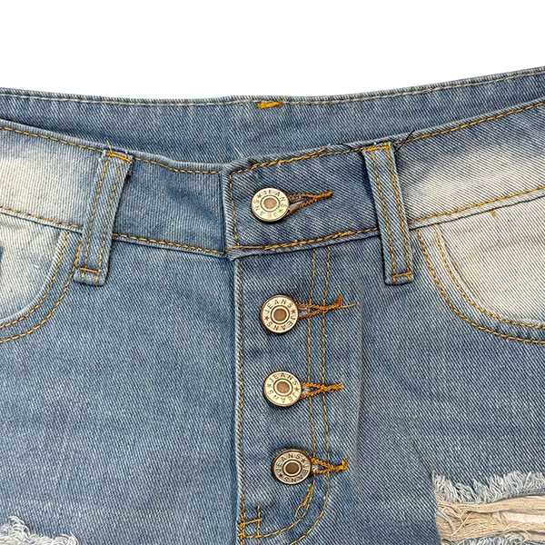 DAMAGE DENIM SHORTS