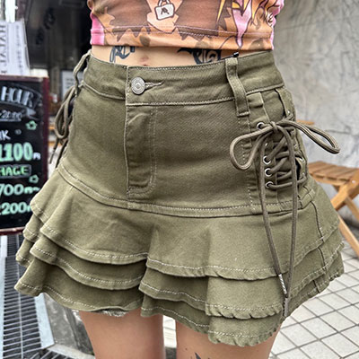 LACE UP FRILL SKIRT
