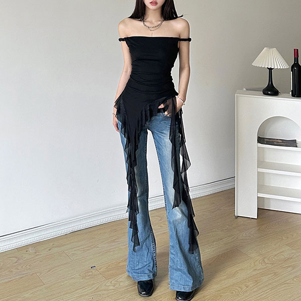 SHEER FRINGE OFF SHOULDER