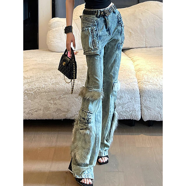 MULTI POCKET FUR PANTS