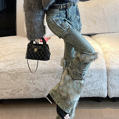 MULTI POCKET FUR PANTS