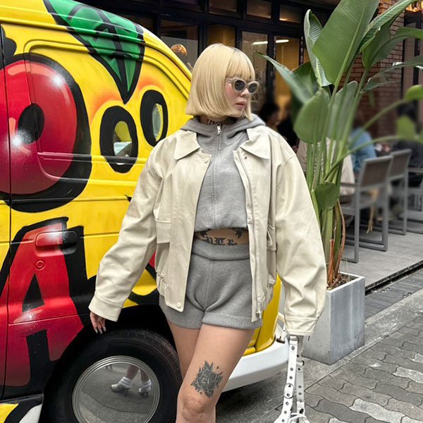 STAND NECK KNIT ZIP SET UP