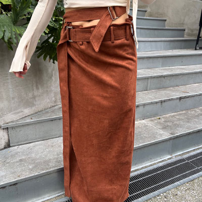 FAKE SUEDE LONG SKIRT