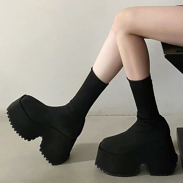 KNIT PLATFORM BOOTS