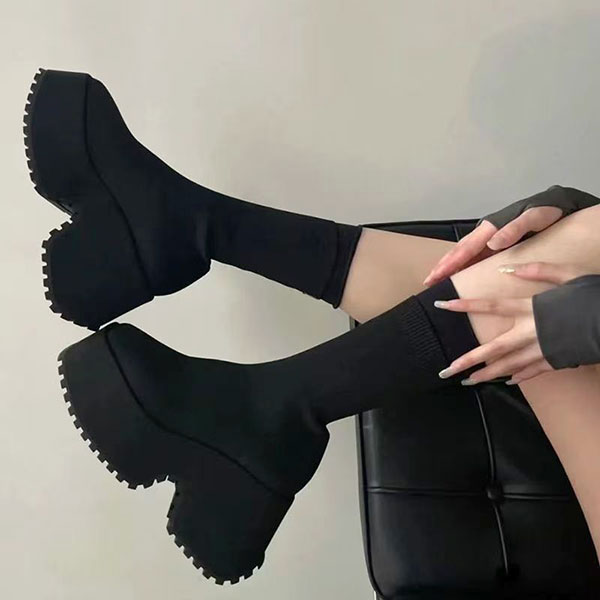 KNIT PLATFORM BOOTS